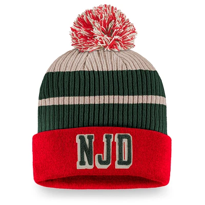 Men's Fanatics Red New Jersey Devils True Classics Cuffed Knit Hat with Pom