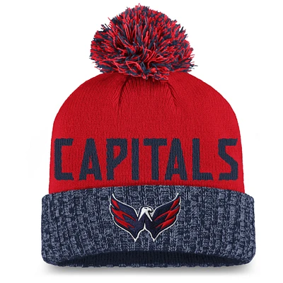 Women's Fanatics Red/Navy Washington Capitals Iconic Cuffed Knit Hat with Pom