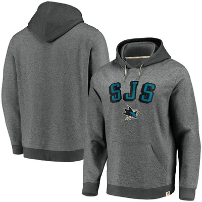 Men's Fanatics Heathered Gray/Charcoal San Jose Sharks True Classics Signature Fleece Pullover Hoodie