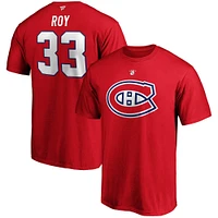 Men's Fanatics Patrick Roy Red Montreal Canadiens Authentic Stack Retired Player Name & Number - T-Shirt