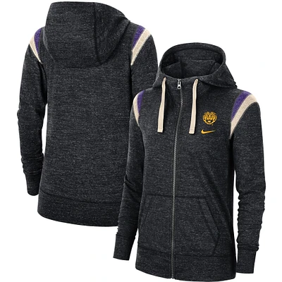 Women's Nike Heathered Black LSU Tigers Gym Vintage Full-Zip Jacket