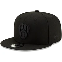 Milwaukee Brewers New Era Black on Black 9FIFTY Snapback Adjustable Hat - Black