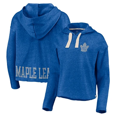 Women's Fanatics Heathered Royal Toronto Maple Leafs Cropped Raw Edge Pullover Hoodie