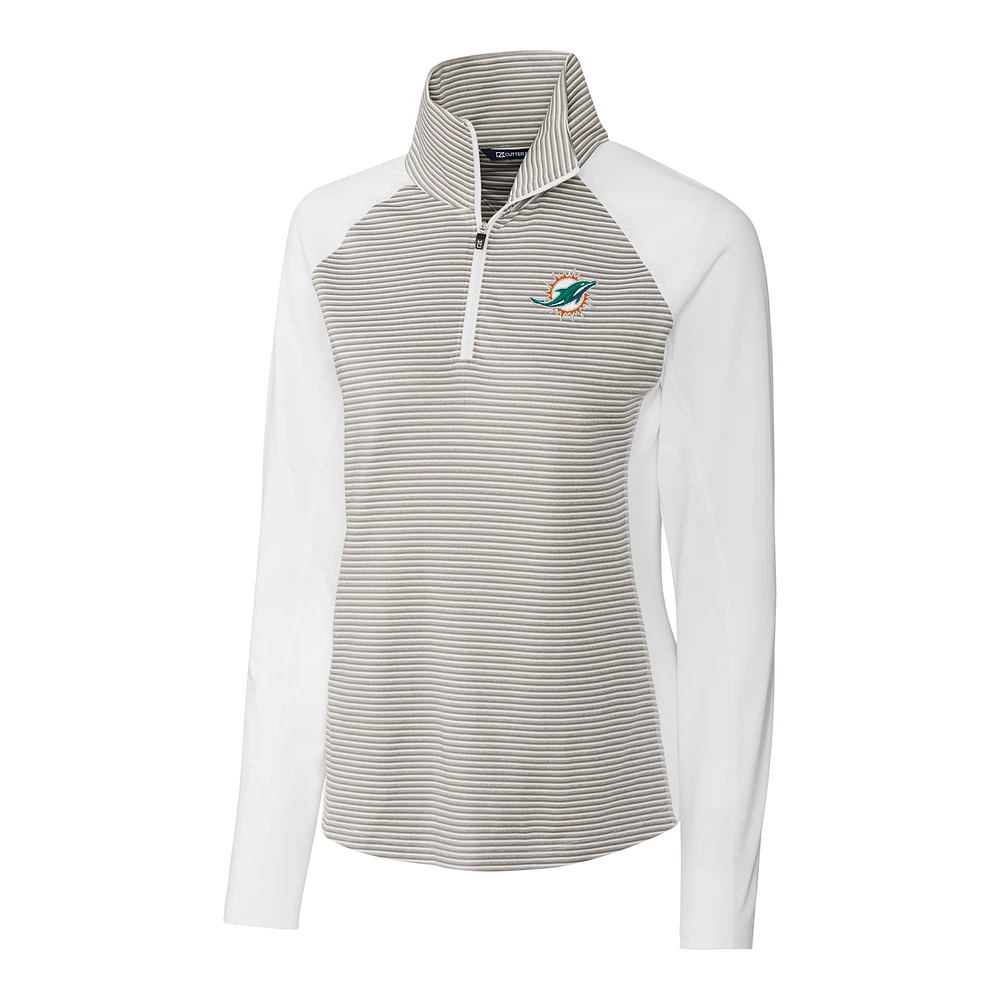 Women's Cutter & Buck White Miami Dolphins Forge Tonal Stripe Half-Zip Pullover Jacket