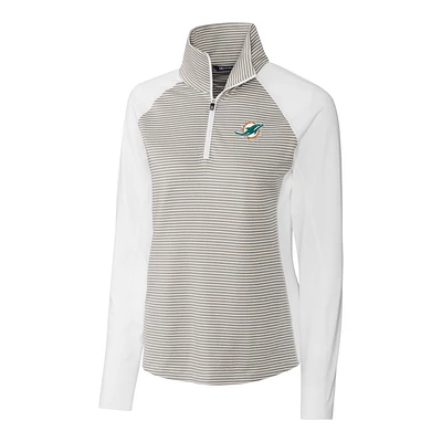Women's Cutter & Buck White Miami Dolphins Forge Tonal Stripe Half-Zip Pullover Jacket