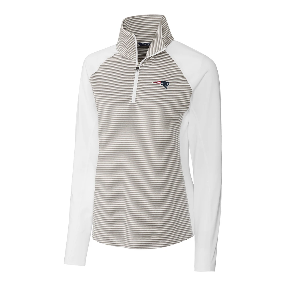 Women's Cutter & Buck White New England Patriots Forge Tonal Stripe Half-Zip Pullover Jacket