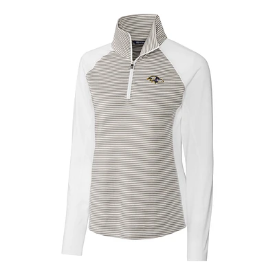 Women's Cutter & Buck White Baltimore Ravens Forge Tonal Stripe Half-Zip Pullover Jacket