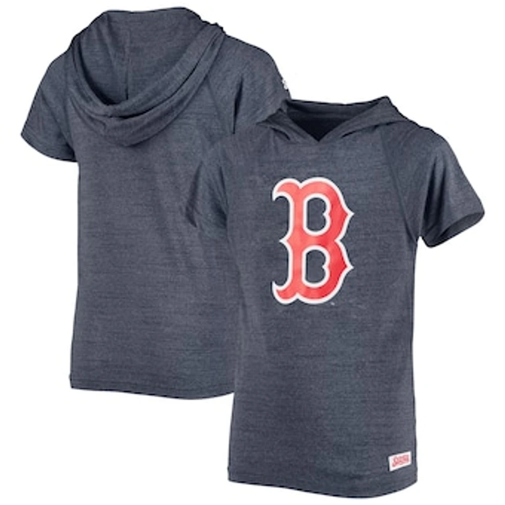 Youth Stitches Heathered Navy Boston Red Sox Raglan Short Sleeve Pullover Hoodie