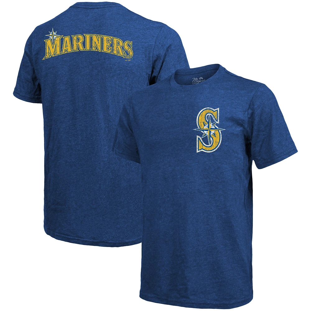 Men's Majestic Threads Royal Seattle Mariners Throwback Logo Tri-Blend T-Shirt