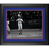Carlton Fisk Boston Red Sox Framed Autographed 16" x 20" Watching HR Photograph with "Stay Fair! Stay Fair!" Inscription