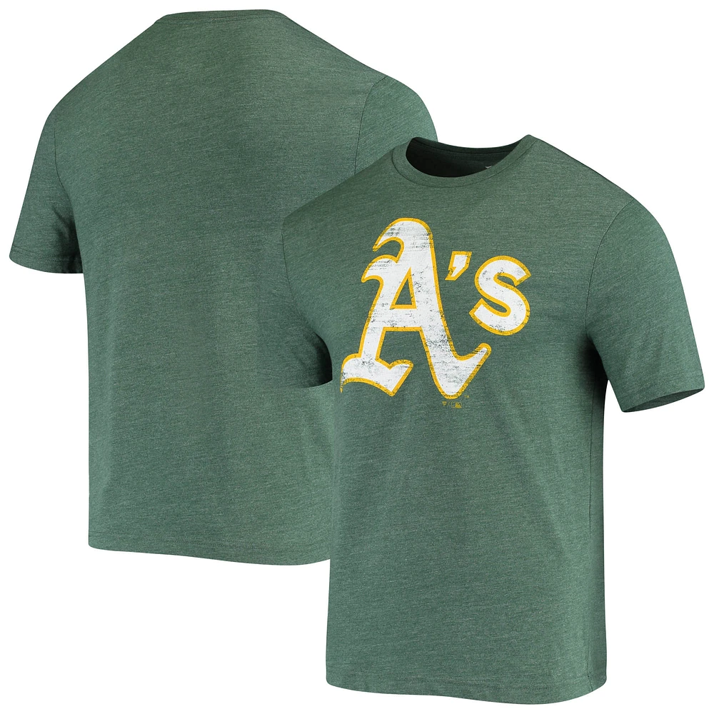 Men's Fanatics Green Athletics Weathered Official Logo Tri-Blend T-Shirt