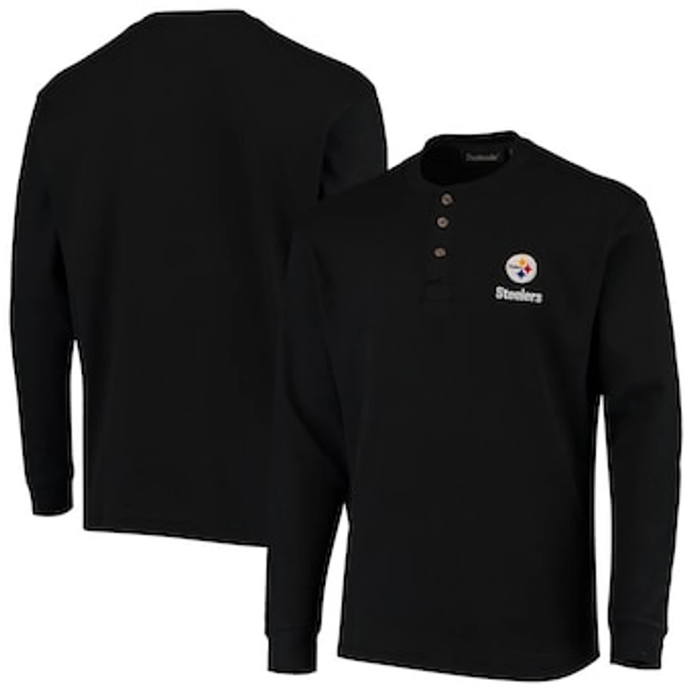 Men's Dunbrooke Black Pittsburgh Steelers Logo Maverick Thermal Henley Long Sleeve T-Shirt