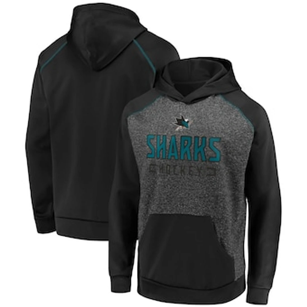 Men's Fanatics Heathered Charcoal/Black San Jose Sharks Game Day Ready Chiller Fleece Raglan Pullover Hoodie