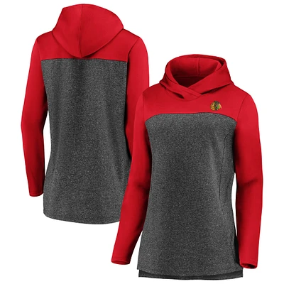 Women's Fanatics Heathered Charcoal/Red Chicago Blackhawks Chiller Fleece Pullover Hoodie