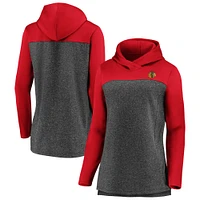 Women's Fanatics Heathered Charcoal/Red Chicago Blackhawks Chiller Fleece Pullover Hoodie