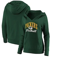 Women's Fanatics Green Green Bay Packers Team Victory Script Crossover Pullover Hoodie