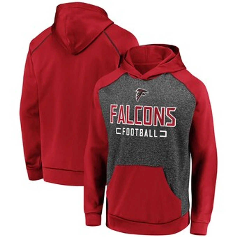 Men's Fanatics Heathered Charcoal/Red Atlanta Falcons Game Day Ready Chiller Fleece Raglan Pullover Hoodie