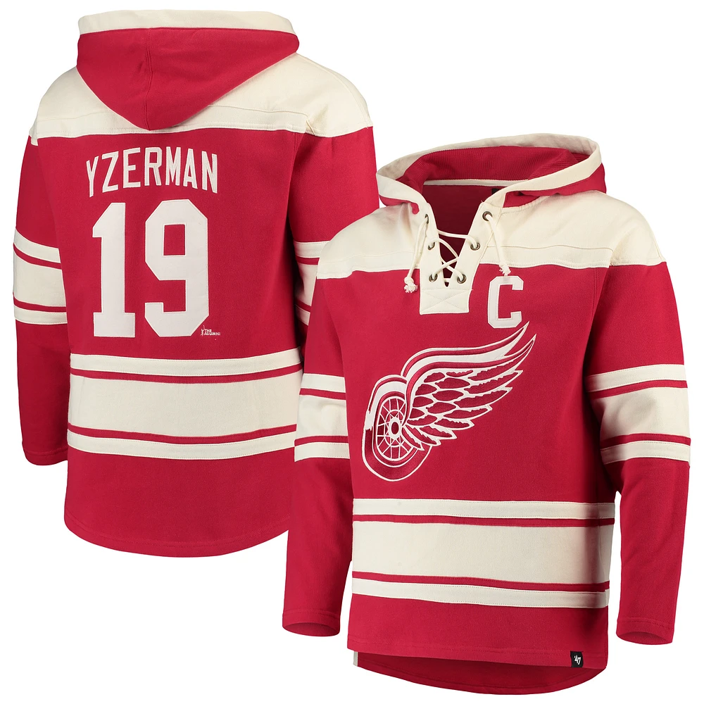 Men's '47 Steve Yzerman Red Detroit Wings Player Lacer Pullover Hoodie