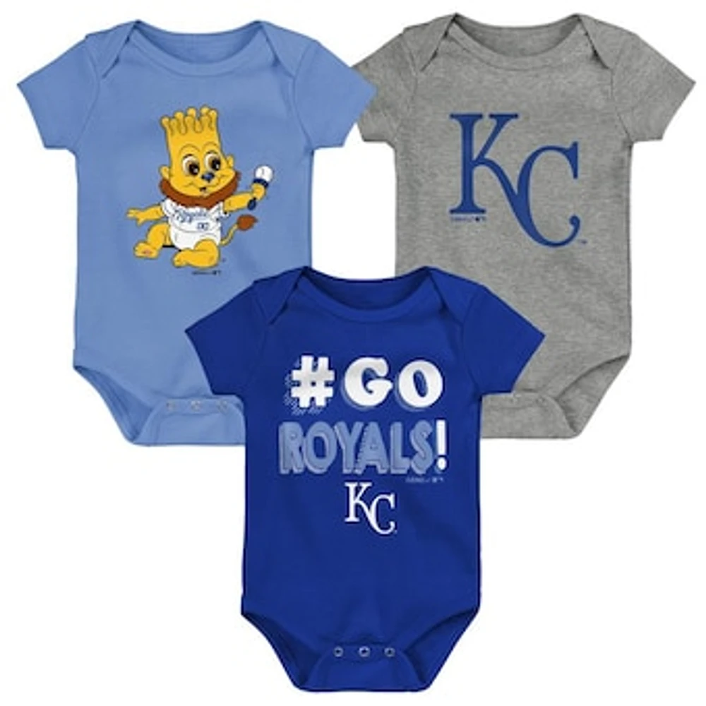 Infant Royal/Light Blue/Gray Kansas City Royals Born To Win 3-Pack Bodysuit Set