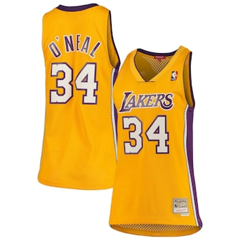 Women's Mitchell & Ness Shaquille O'Neal Gold Los Angeles Lakers 1999/00 Hardwood Classics Swingman Jersey