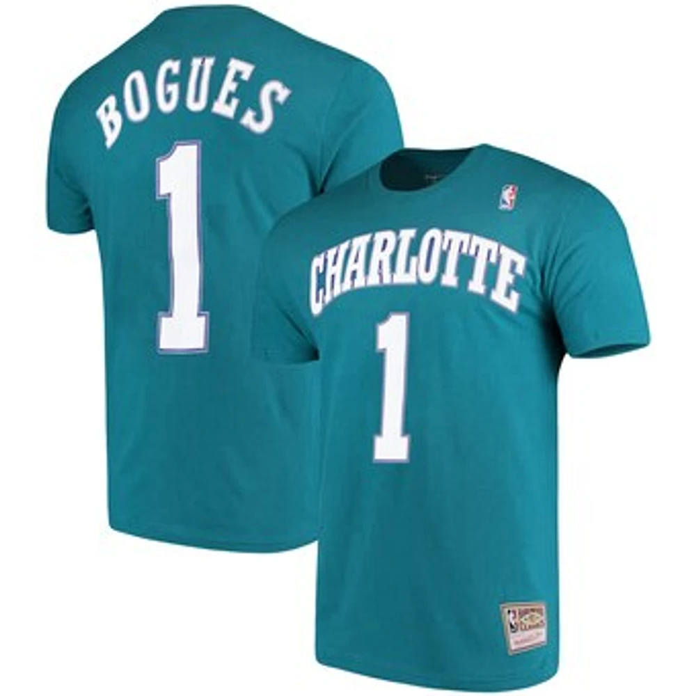 Men's Mitchell & Ness Muggsy Bogues Teal Charlotte Hornets Hardwood Classics Name & Number Player T-Shirt