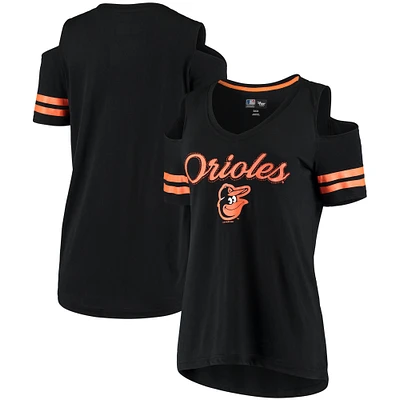 Women's G-III 4Her by Carl Banks Black Baltimore Orioles Extra Inning Cold Shoulder T-Shirt