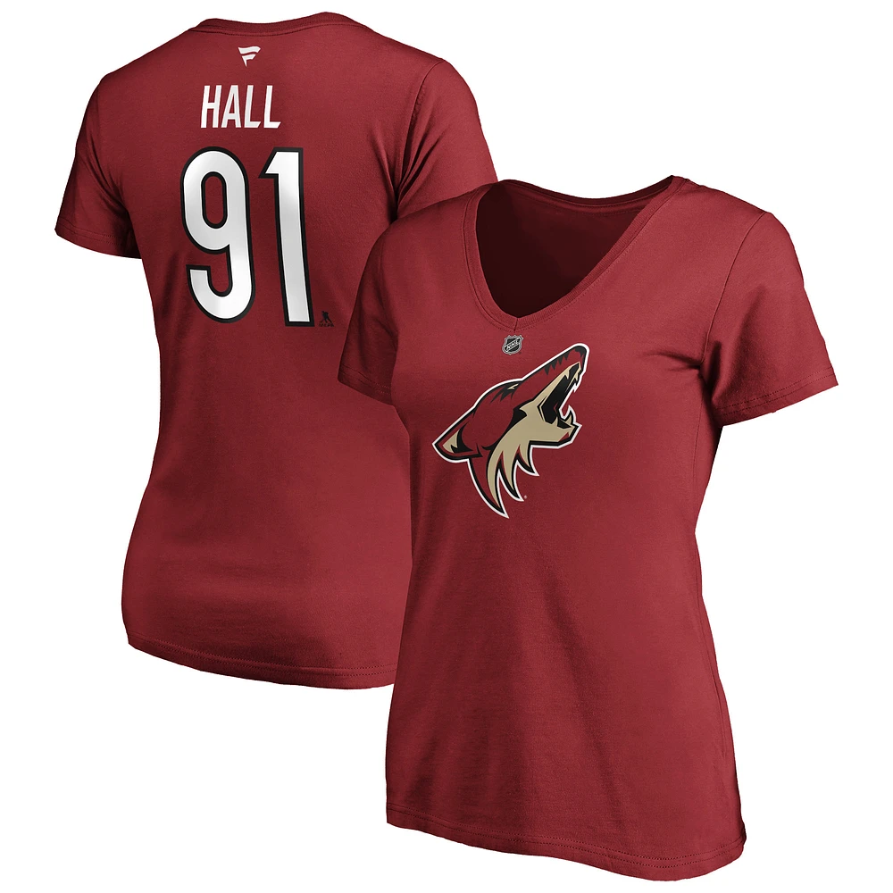 Women's Fanatics Taylor Hall Garnet Arizona Coyotes Authentic Stack Name and Number V-Neck T-Shirt