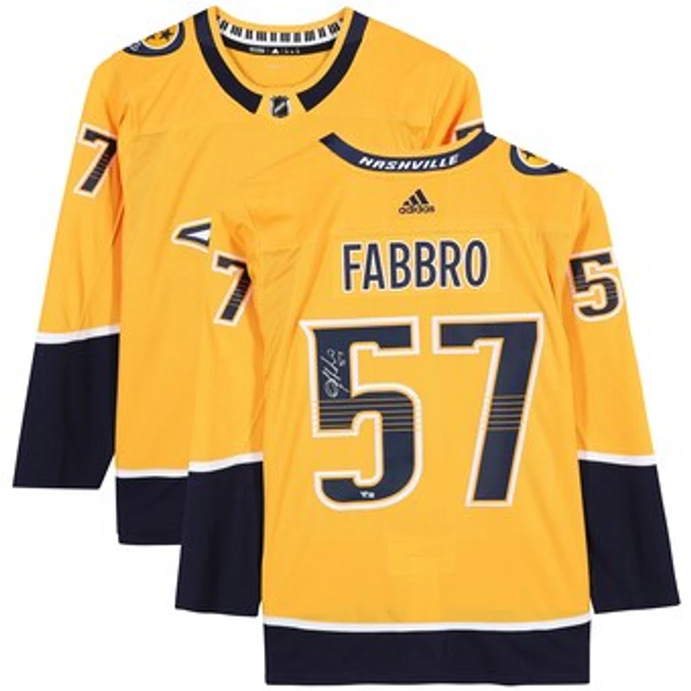 Dante Fabbro Nashville Predators Autographed Gold Adidas Authentic Jersey