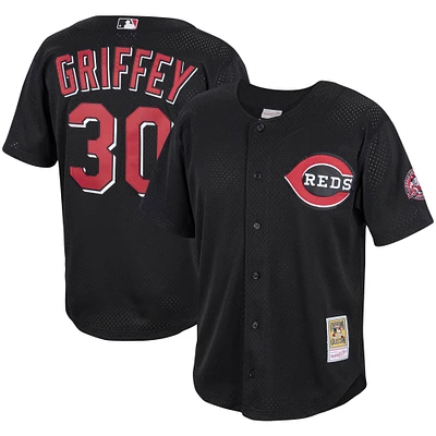 Men's Mitchell & Ness Ken Griffey Jr. Black Cincinnati Reds Cooperstown Collection Mesh Batting Practice Button-Up Jersey