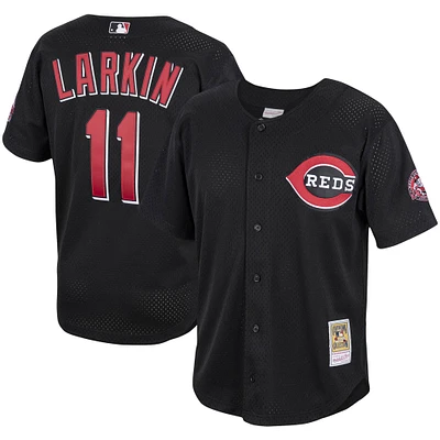 Men's Mitchell & Ness Barry Larkin Cincinnati Reds Cooperstown Collection Mesh Batting Practice Button-Up Jersey