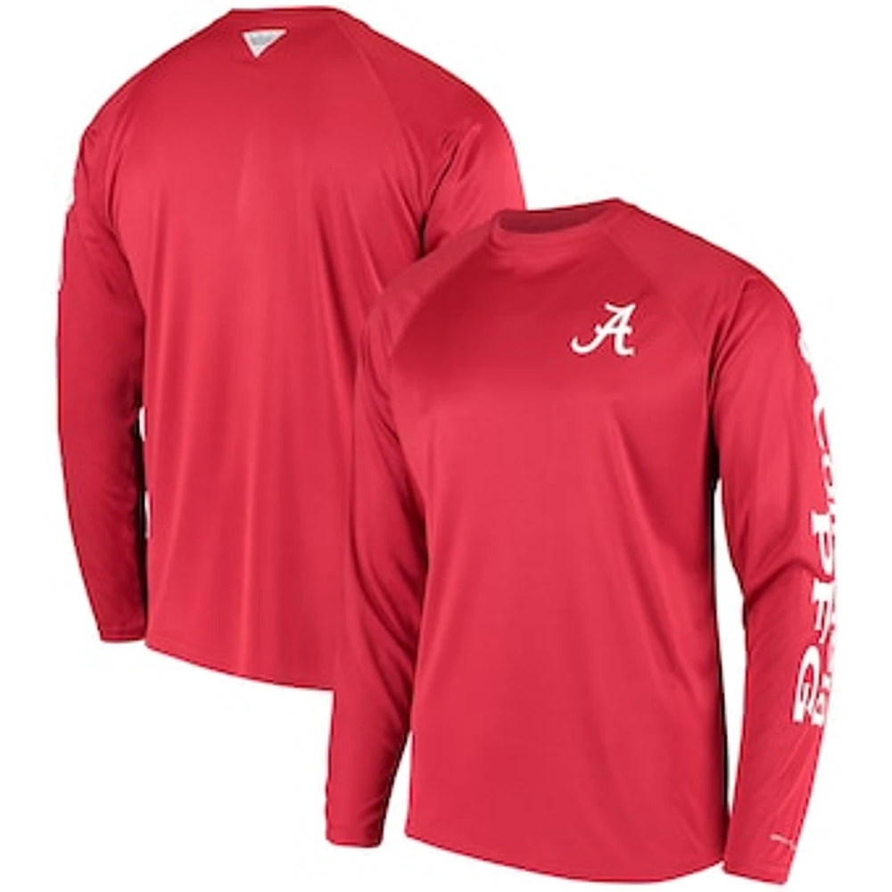 Men's Columbia Crimson Alabama Tide Terminal Tackle Omni-Shade Raglan Long Sleeve T-Shirt