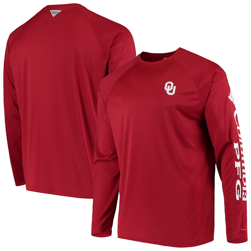 Men's Columbia Crimson Oklahoma Sooners Terminal Tackle Omni-Shade Raglan Long Sleeve T-Shirt