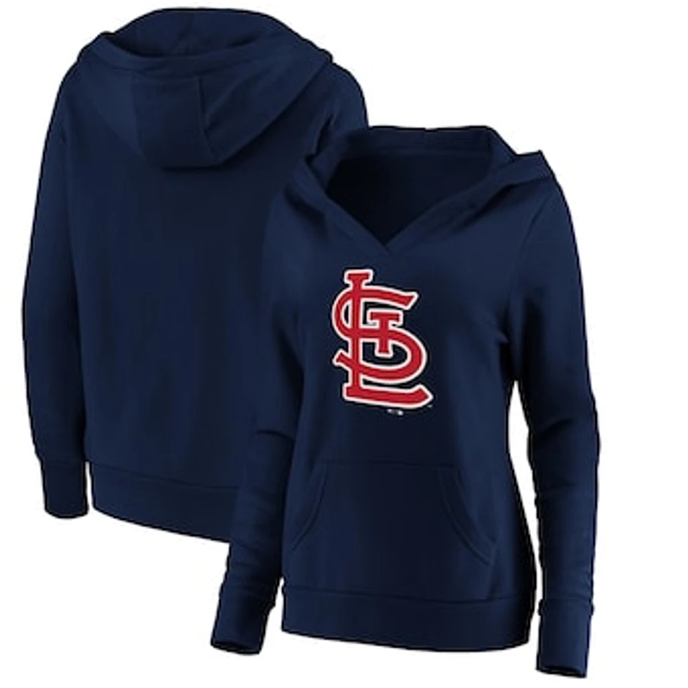 Women's Fanatics Navy St. Louis Cardinals Official Logo Crossover V-Neck Pullover Hoodie