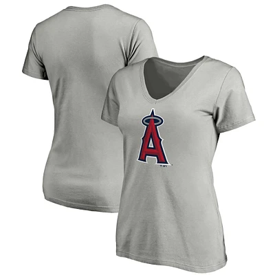 Women's Fanatics Heathered Gray Los Angeles Angels Core Official Logo V-Neck T-Shirt