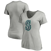 Women's Fanatics Heathered Gray Seattle Mariners Core Official Logo V-Neck T-Shirt