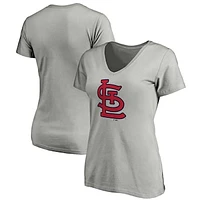 Women's Fanatics Heathered Gray St. Louis Cardinals Core Official Logo V-Neck T-Shirt