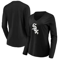 Women's Fanatics Black Chicago White Sox Official Logo Long Sleeve V-Neck T-Shirt