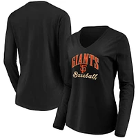 Women's Fanatics Black San Francisco Giants Victory Script V-Neck Long Sleeve T-Shirt