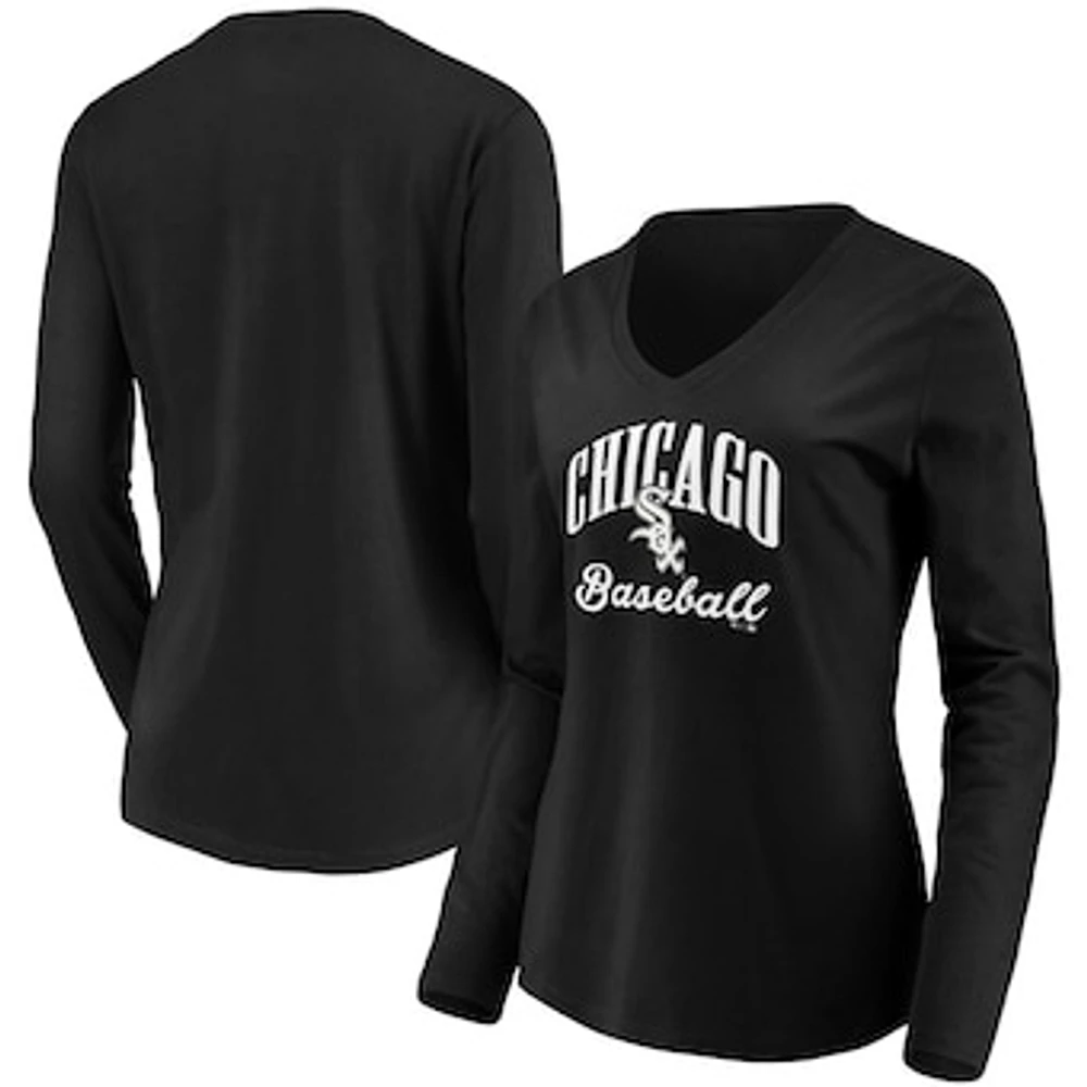 Women's Fanatics Black Chicago White Sox Victory Script V-Neck Long Sleeve T-Shirt