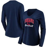 Women's Fanatics Navy Cleveland Indians Victory Script V-Neck Long Sleeve T-Shirt