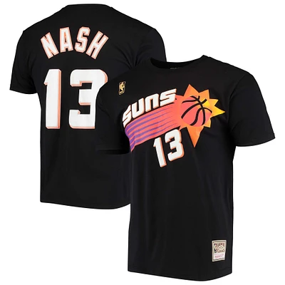 Men's Mitchell & Ness Steve Nash Black Phoenix Suns Hardwood Classics Stitch Name & Number T-Shirt