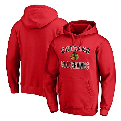Men's Fanatics Red Chicago Blackhawks Team Victory Arch Fitted Pullover Hoodie