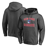 Men's Fanatics Heather Charcoal New York Rangers Team Victory Arch Fitted Pullover Hoodie