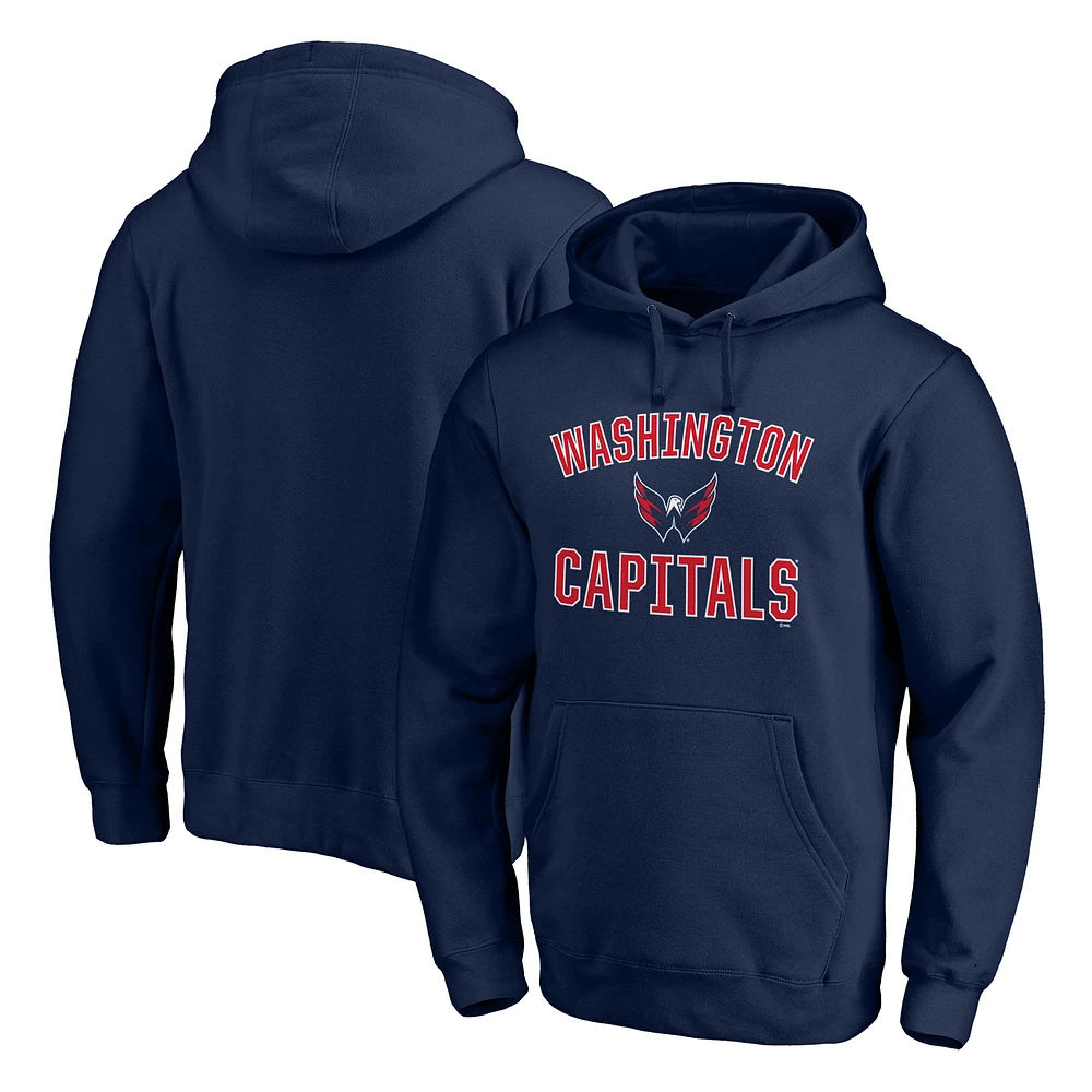 Men's Fanatics Navy Washington Capitals Team Victory Arch Fitted Pullover Hoodie