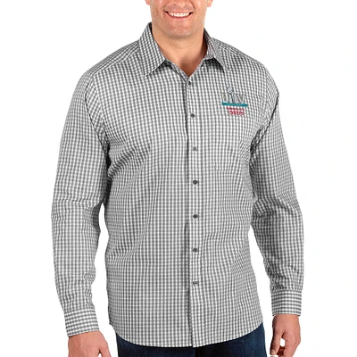 Men's Antigua Black/White Kansas City Chiefs Super Bowl LIV Bound Big & Tall Structure Woven Button-Down Long Sleeve Shirt