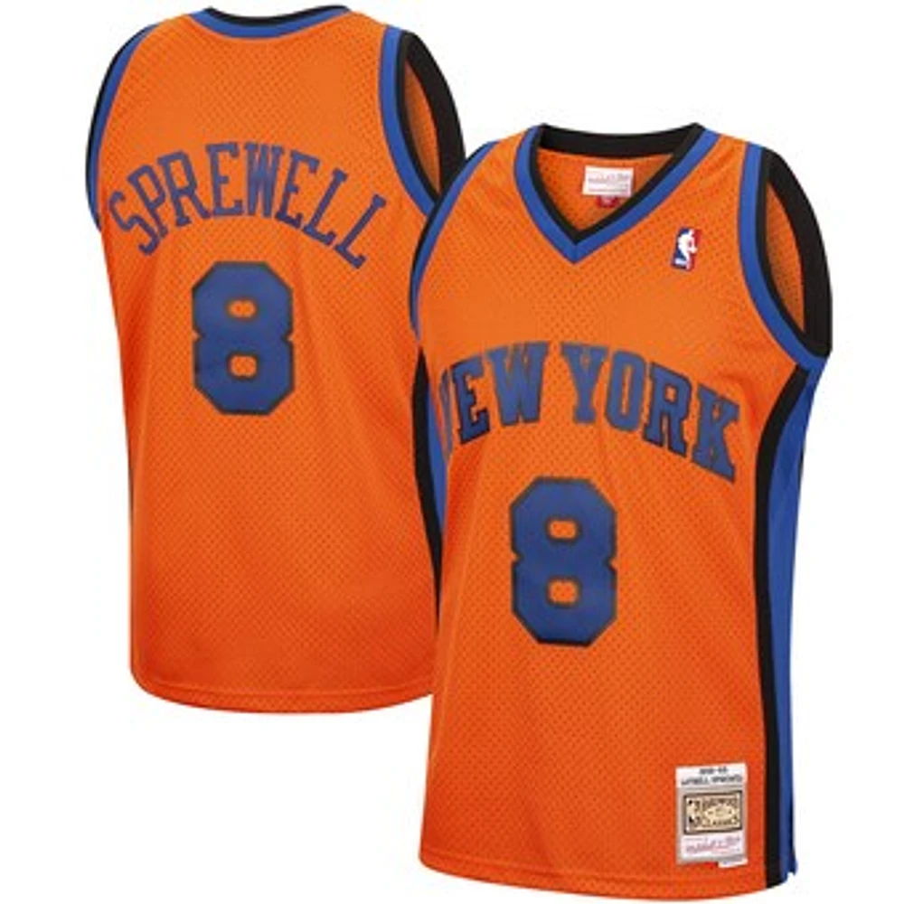 Men's Mitchell & Ness Latrell Sprewell Orange New York Knicks 1998/99 Lost on Mars Reload Swingman Jersey