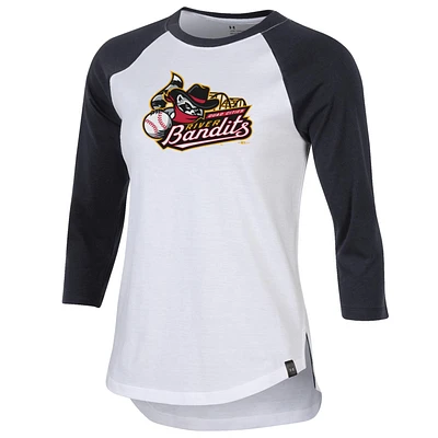 Women's Under Armour Black/White Quad Cities River Bandits Three-Quarter Sleeve Performance Baseball T-Shirt