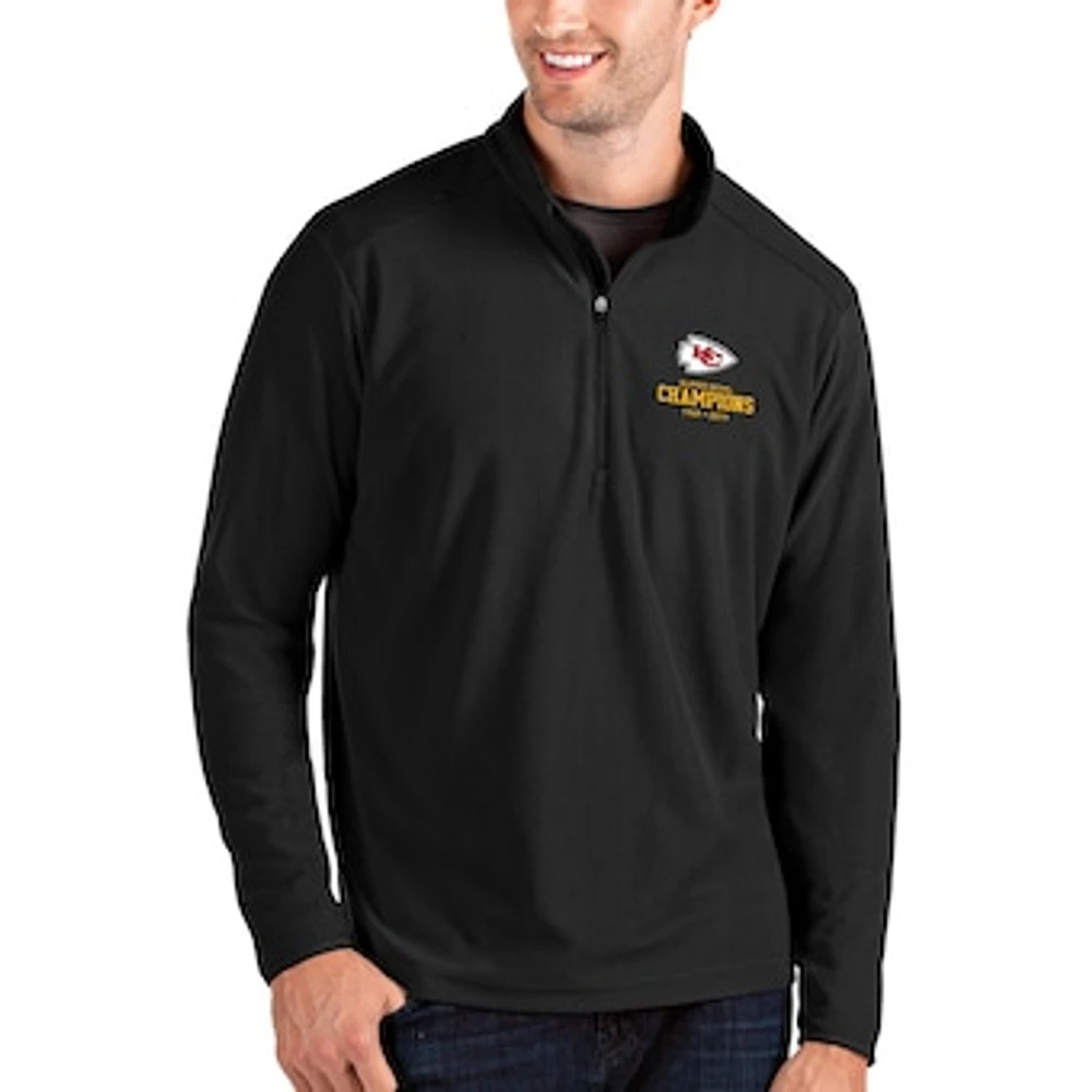 Men's Antigua Black Kansas City Chiefs 2-Time Super Bowl Champions Glacier Quarter-Zip Pullover Jacket