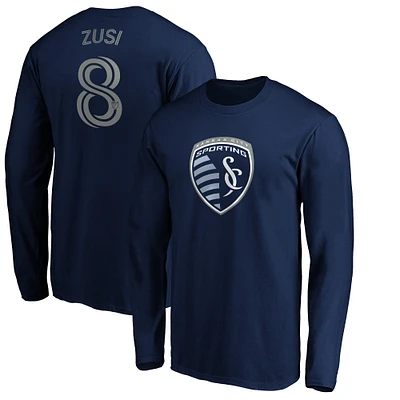 Men's Graham Zusi Navy Sporting Kansas City Authentic Stack Player Name & Number Long Sleeve T-Shirt