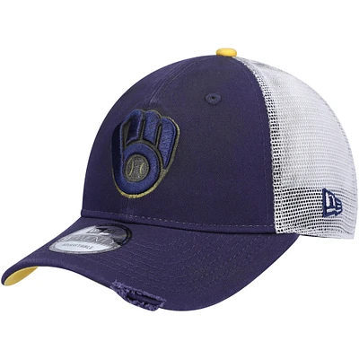 Men's New Era Navy Milwaukee Brewers Team Rustic 9TWENTY Trucker Adjustable Hat